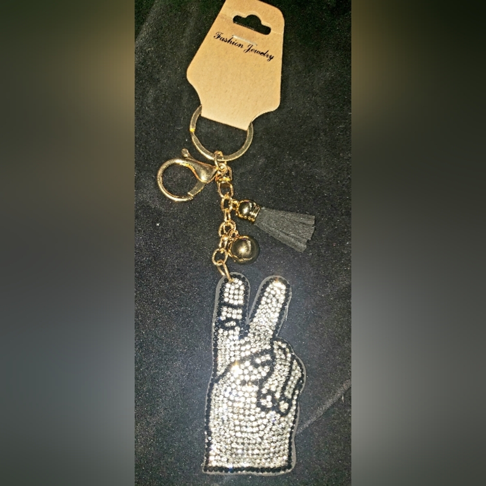 Fashion Jewelry Silver and Black Hand Peace Sign Keychain/Bag Charm.